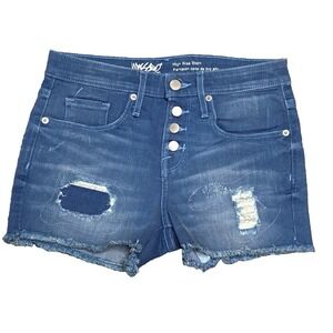 Mossimo Jean Shorts Womens 0 High Rise Distress Cut Off Denim Button Fly Stretch